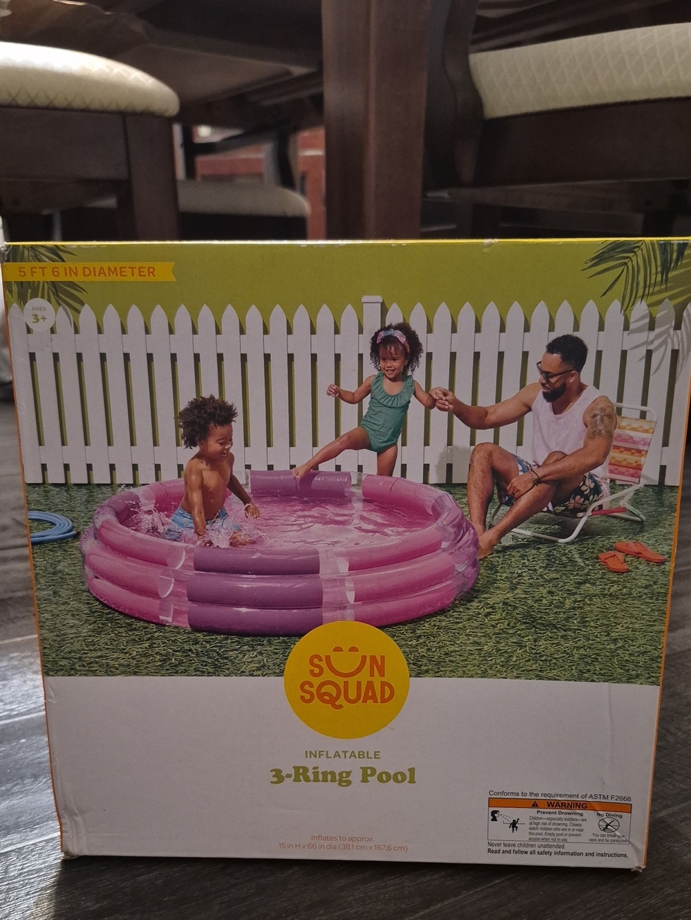 Sun Squad Pink Inflatable 3-Ring Pool